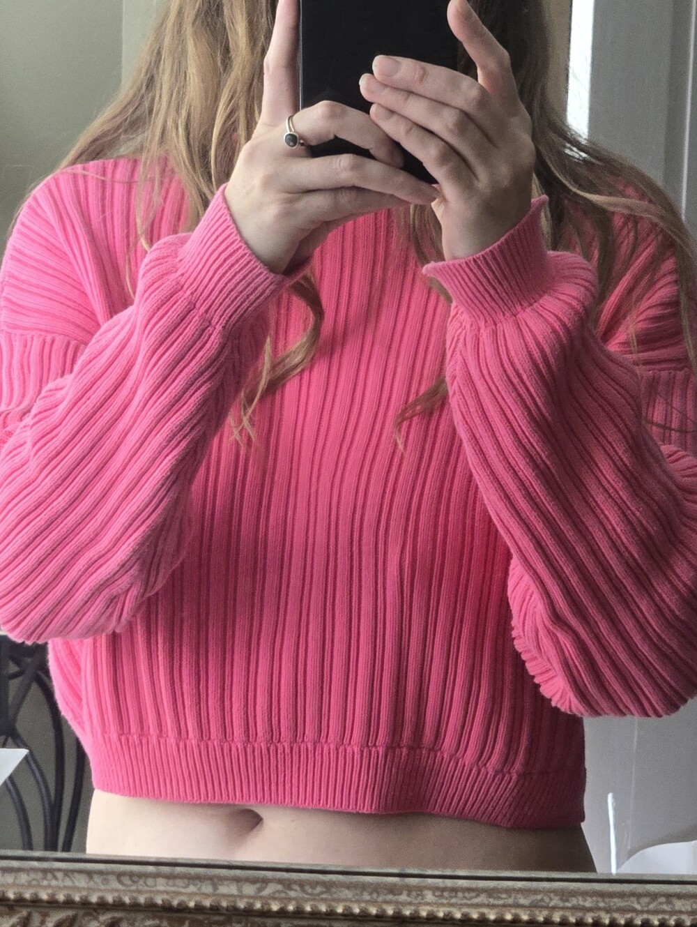 Hollister Ribbed Cropped Mock Neck Sweater - Hot Pink S